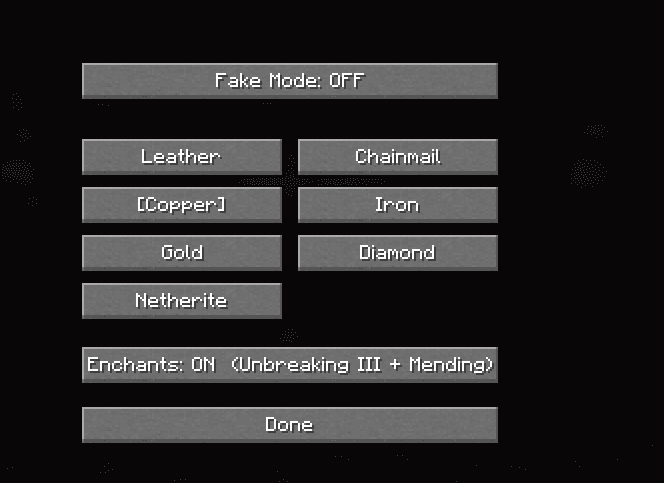 Minecraft Darky Fake Chestplate settings GUI